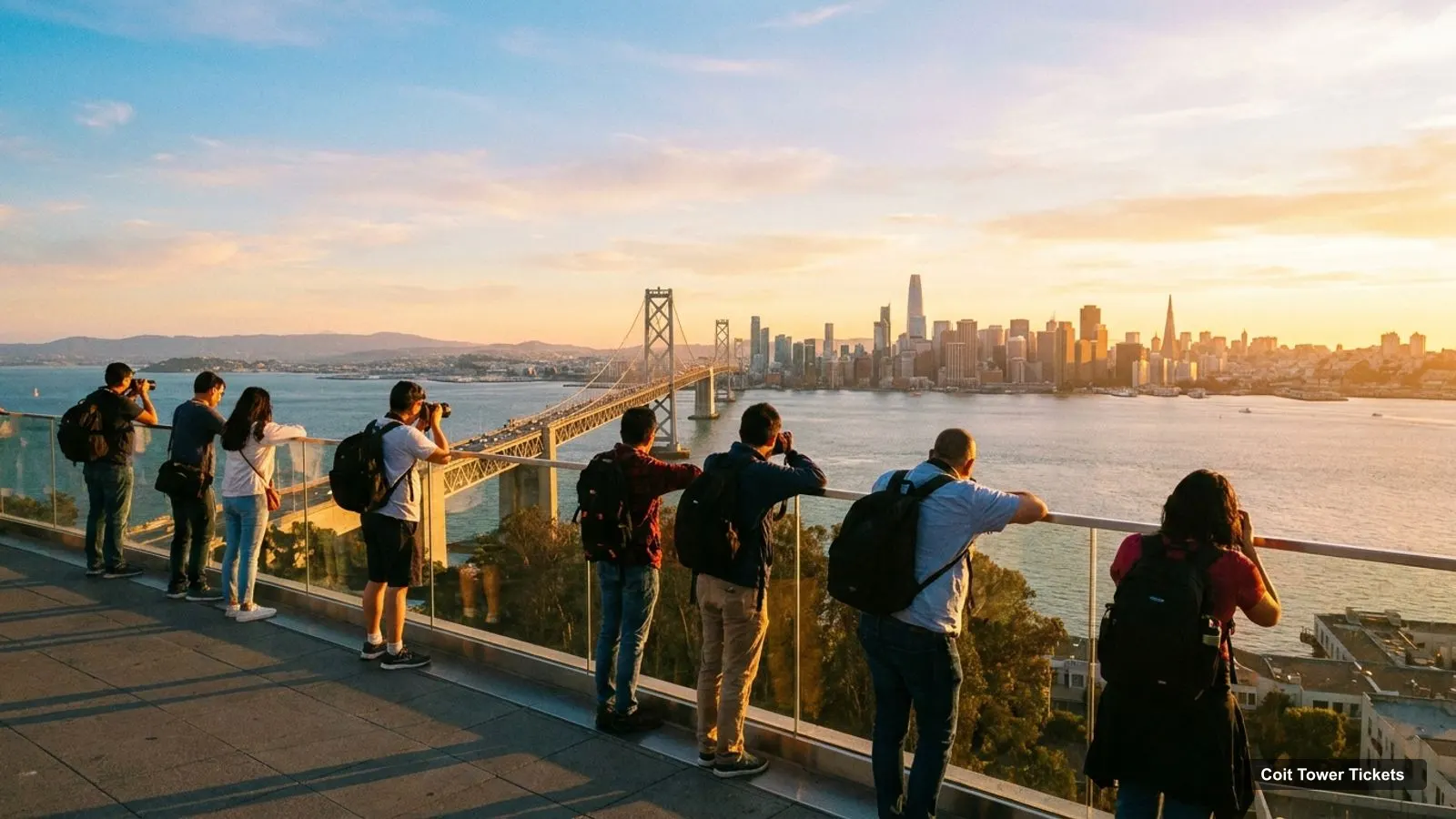 Coit Tower Tickets – view from the observation deck over San Francisco Bay and the Bay Bridge