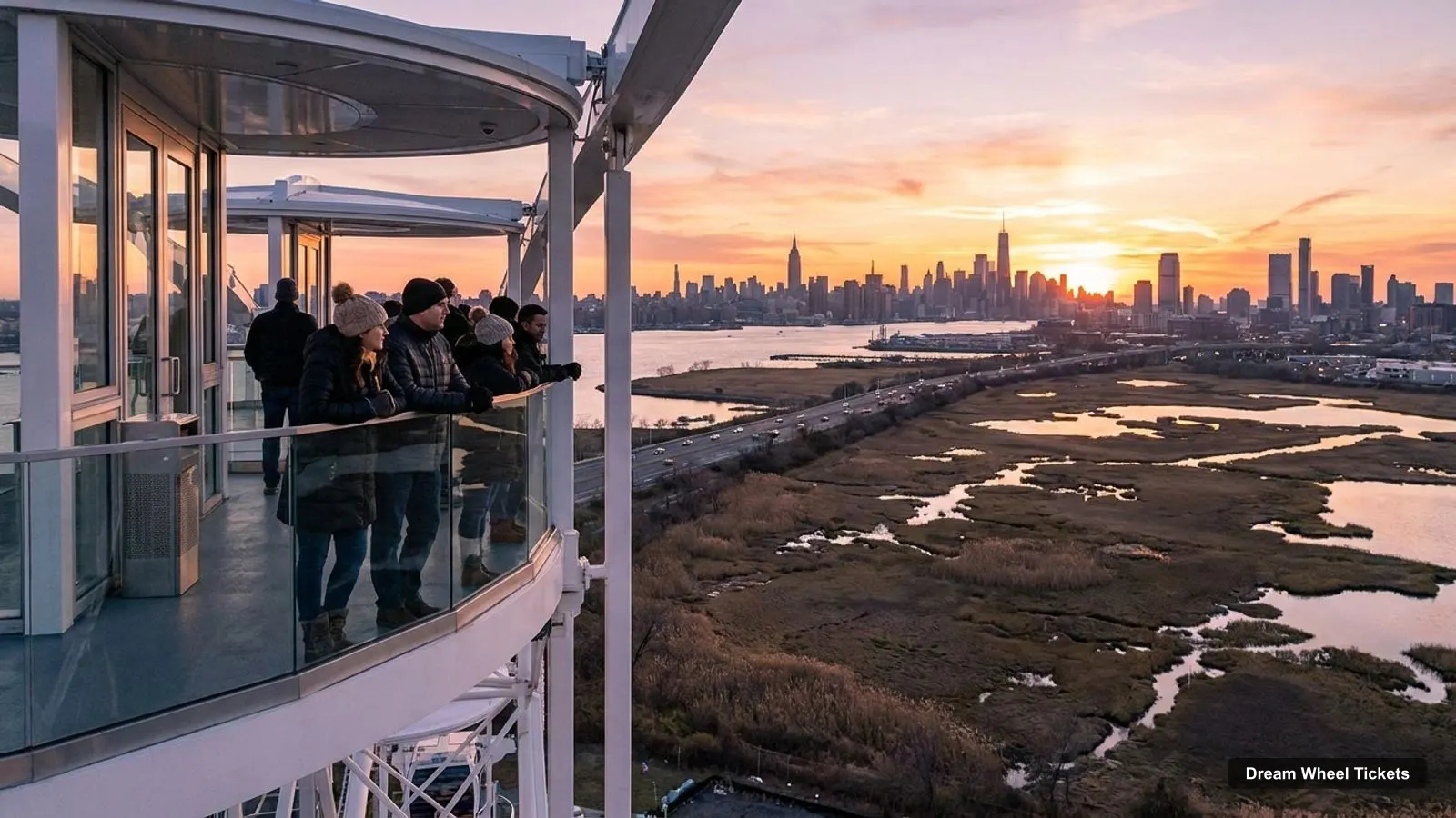 Dream Wheel Tickets – view from the observation deck over the Manhattan skyline across the New Jersey Meadowlands