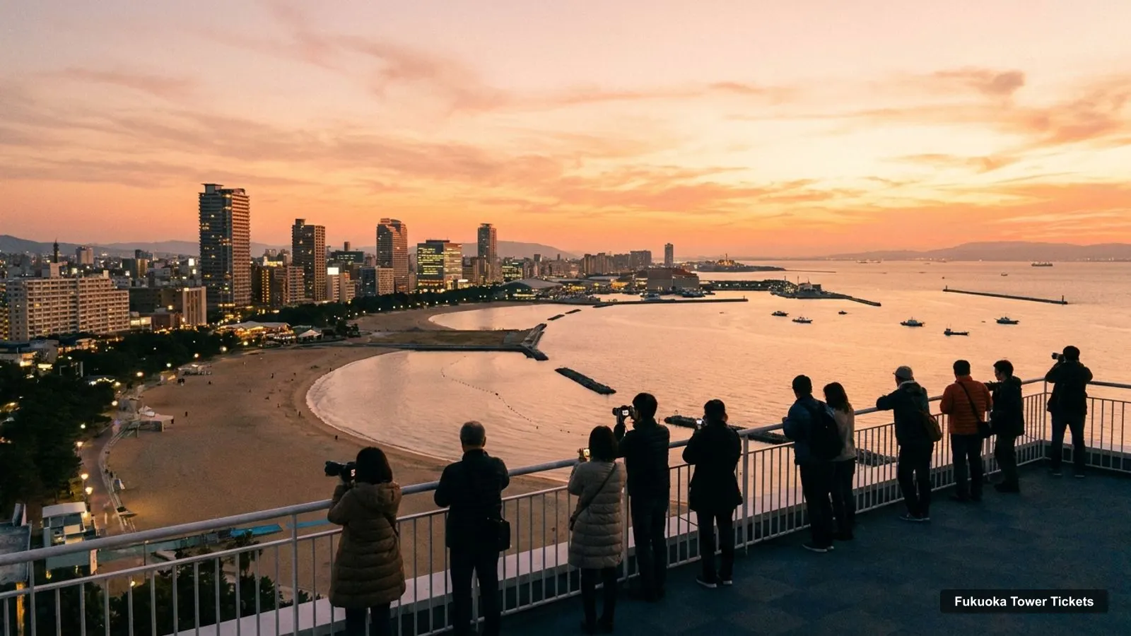 Fukuoka Tower Tickets – view from the observation deck over Momochi Seaside Park beach and Hakata Bay
