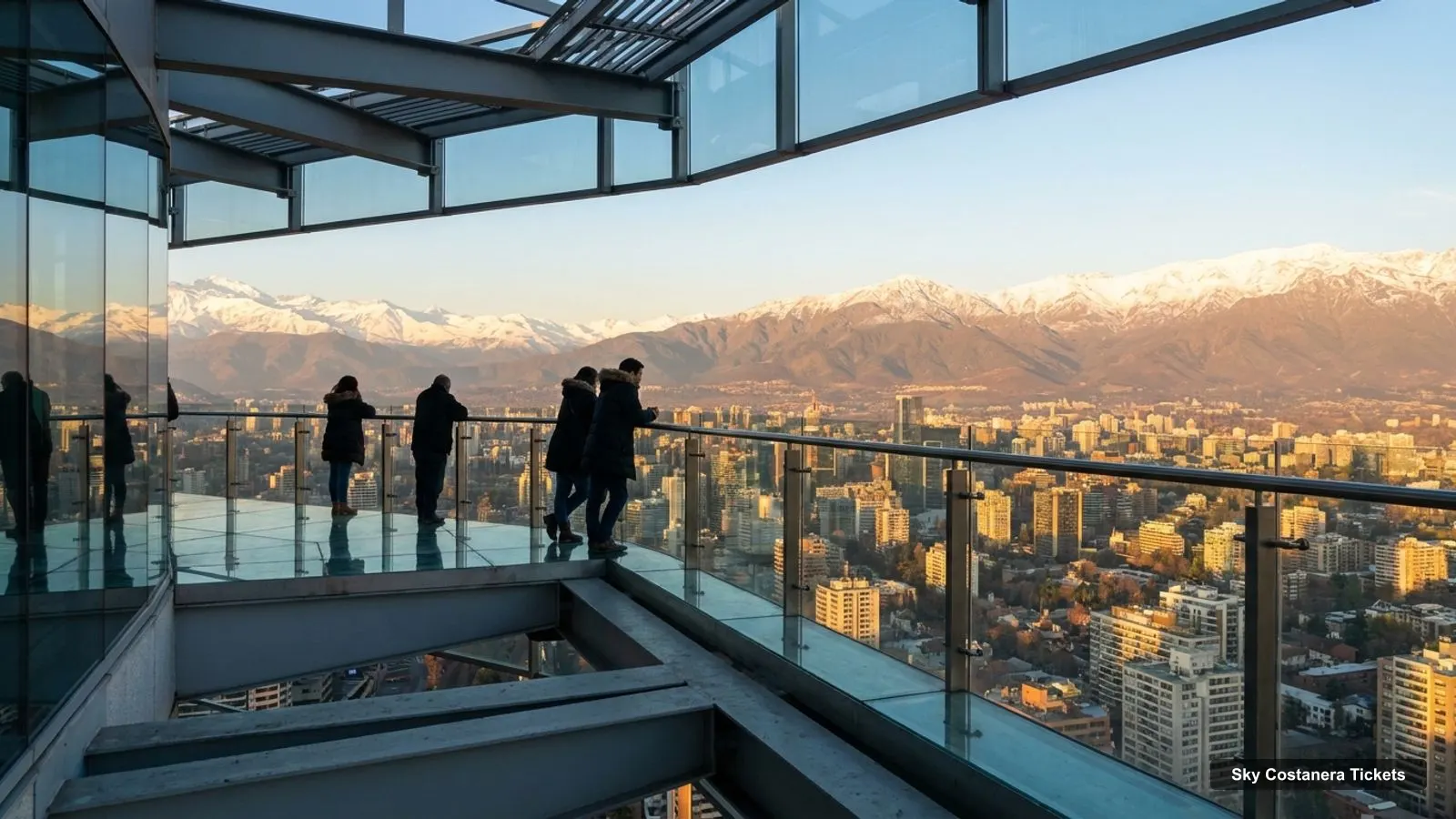 Sky Costanera Tickets – view from the observation deck over the Santiago skyline with the Andes mountains