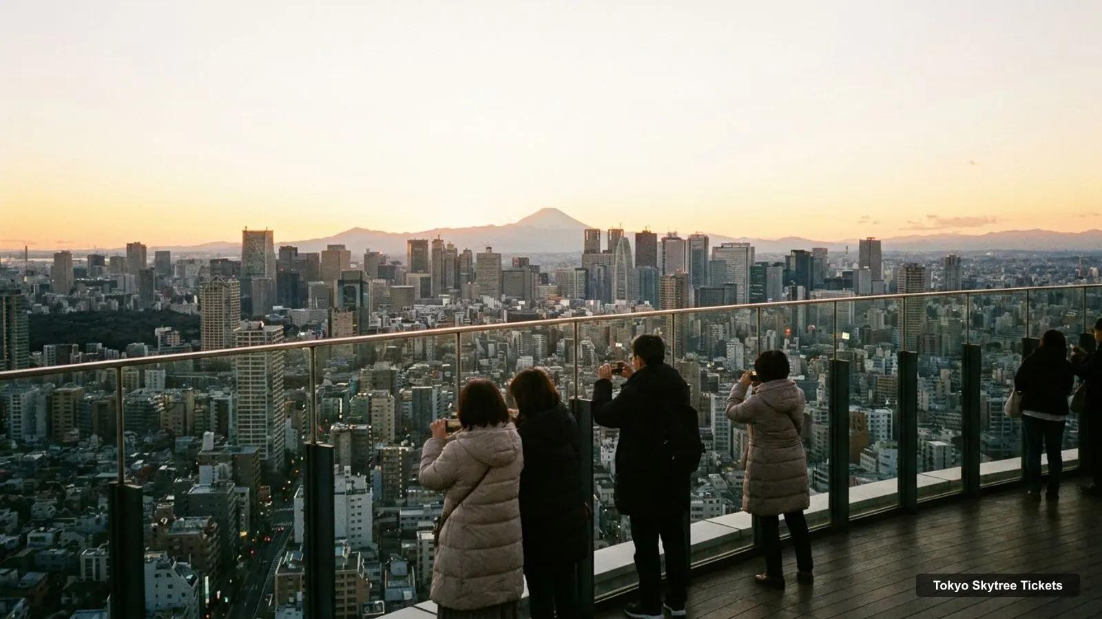 Tokyo Skytree Tickets – view from the observation deck over the Tokyo skyline with Mount Fuji on the horizon