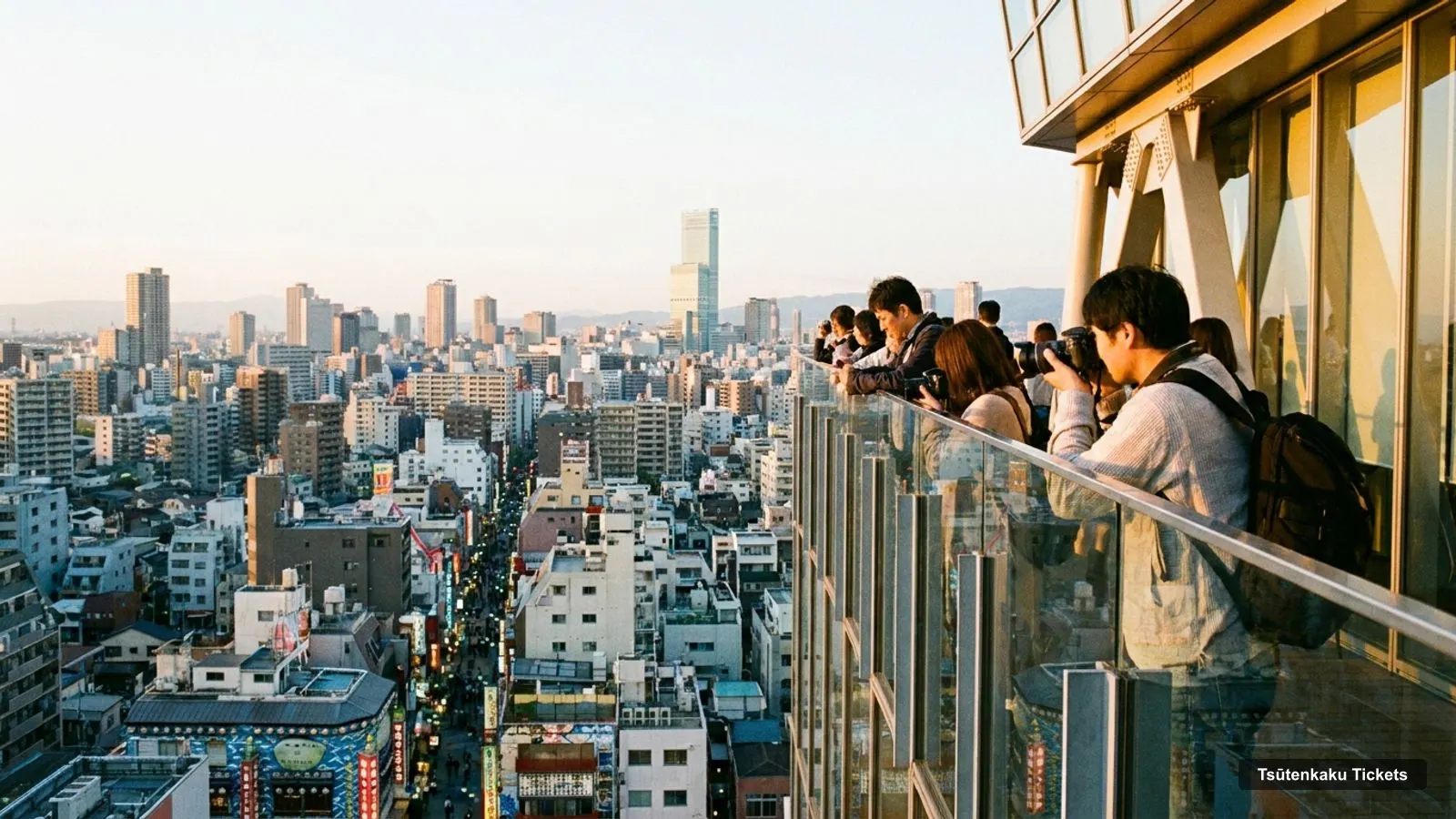 Tsūtenkaku Tickets – view from the observation deck over the Shinsekai district and the Osaka skyline